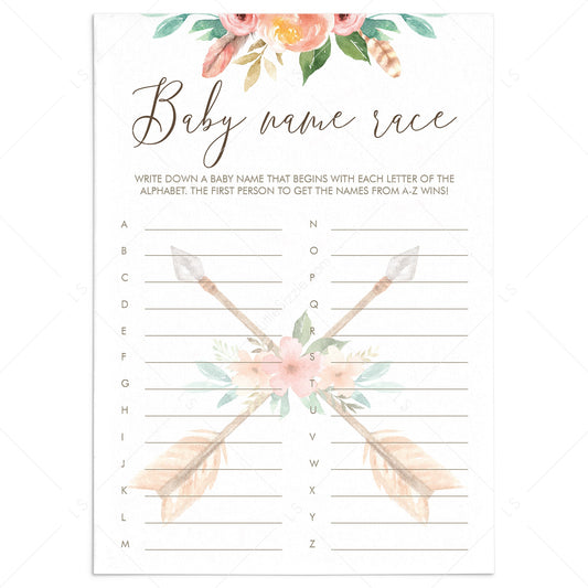 Baby Alphabet Game Printable Pink Watercolor Flowers by LittleSizzle