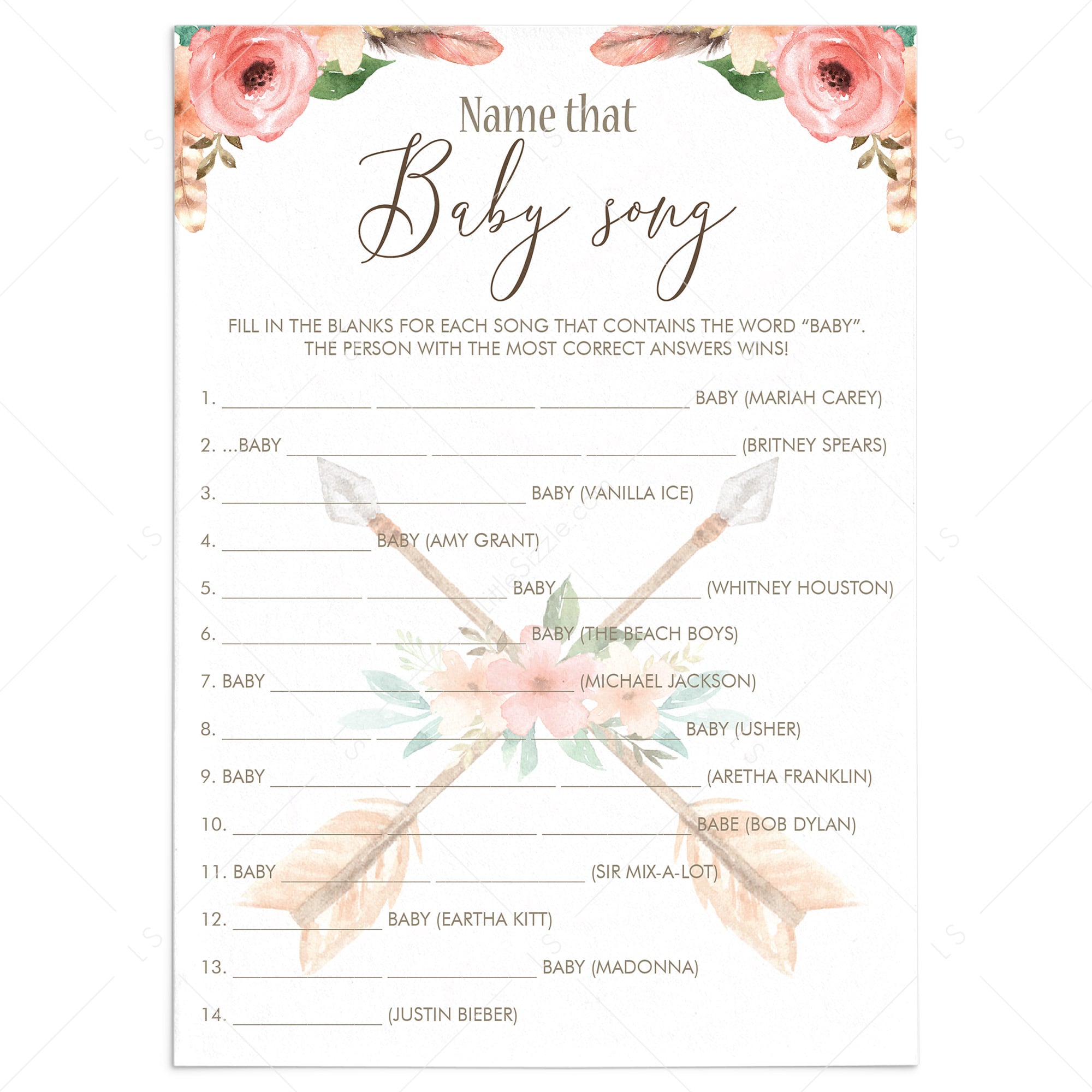 Boho Chic Baby Shower Game Name The Baby Song by LittleSizzle