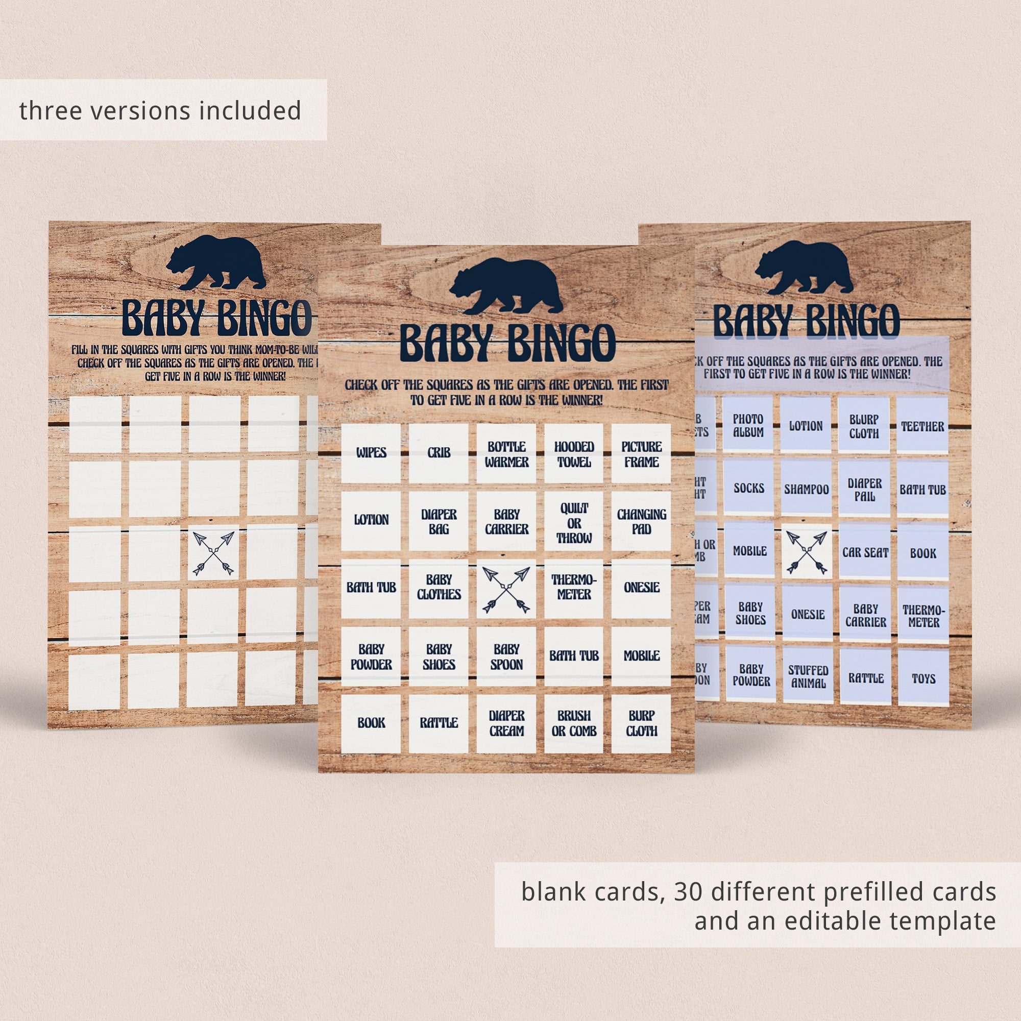 Prefilled baby bingo cards for baby shower rustic by LittleSizzle