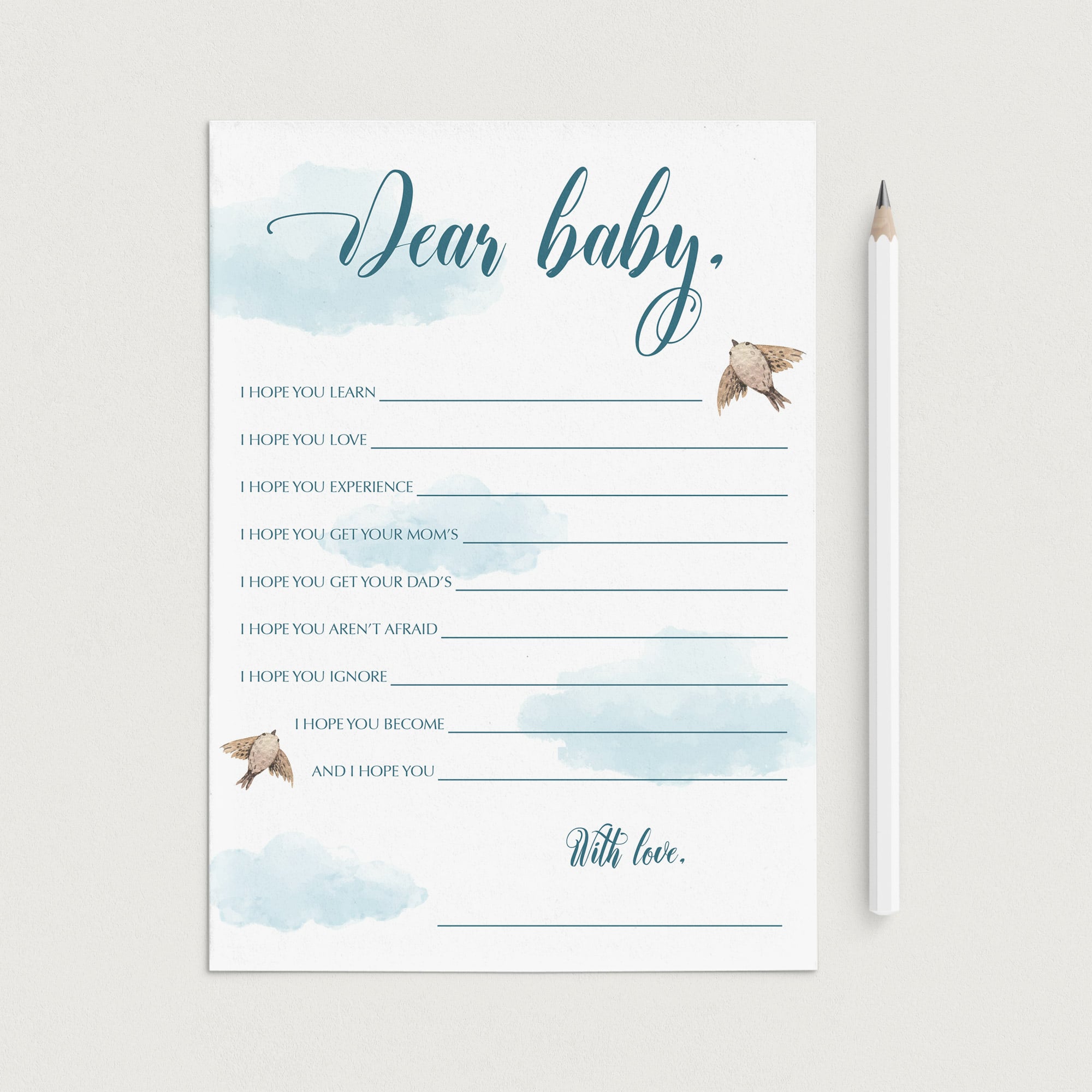 Dear baby card cloud baby shower printable by LittleSizzle