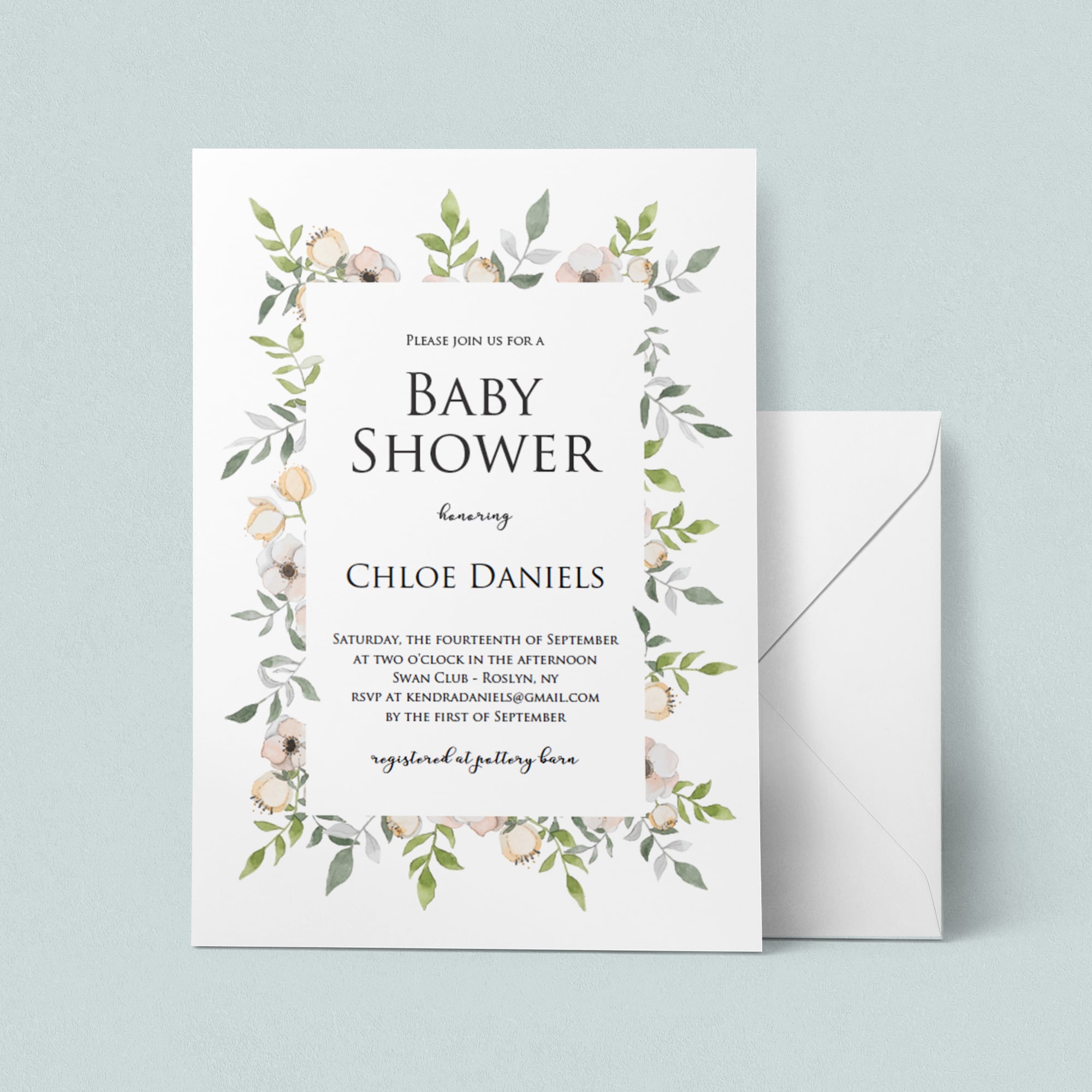DIY floral frame baby shower invitation template by LittleSizzle