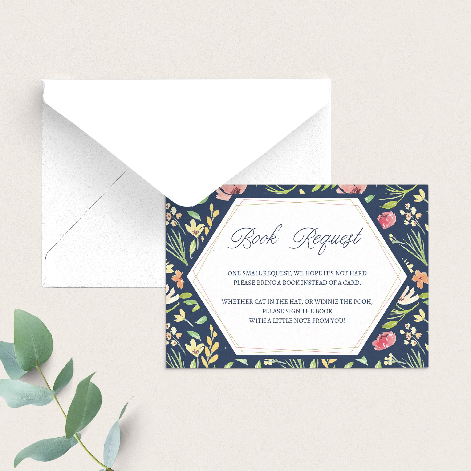 Navy floral baby shower party book cards printable by LittleSizzle