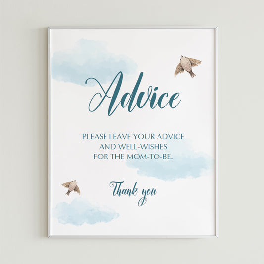 Printable sign for Baby Advice Cards blue clouds by LittleSizzle
