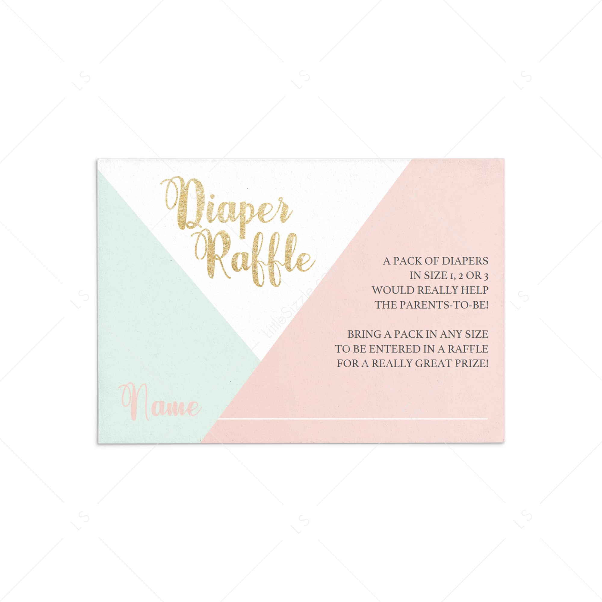 Template for diaper raffle ticket for girl baby shower by LittleSizzle