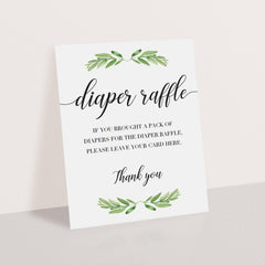 Printable Greenery Diaper Raffle Sign