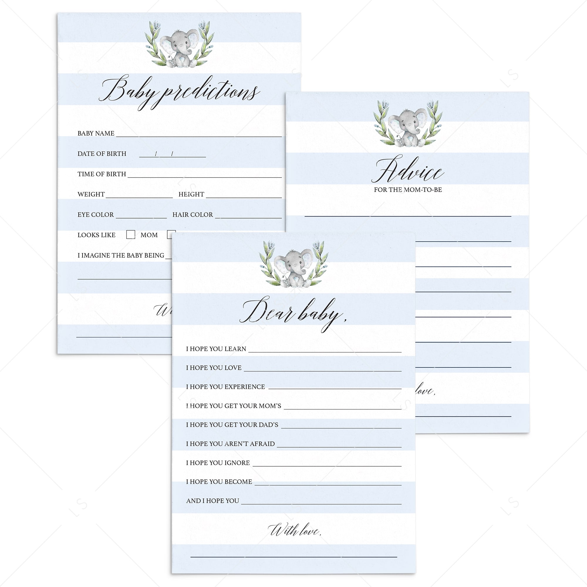 Elephant baby shower printable games by LittleSizzle
