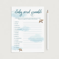 Baby Word Scramble Printable for Blue Shower