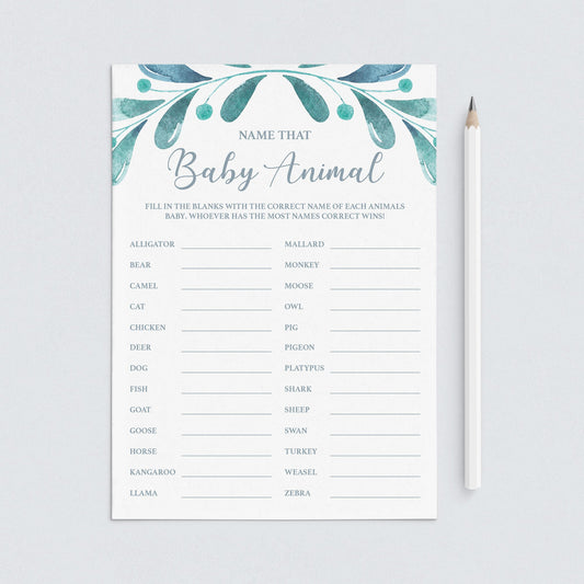 Leaf Baby Shower Games Name The Baby Animal Instant Download by LittleSizzle