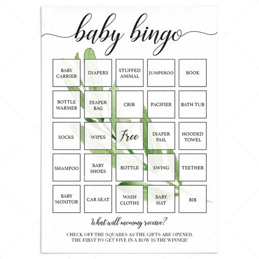 Greenery Printable Baby Bingo Cards by LittleSizzle
