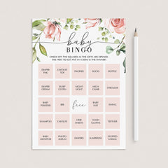 Blush Floral Baby Bingo Cards Prefilled, Blank and Game Template by LittleSizzle