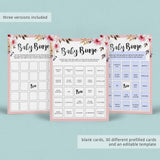 Pink floral baby shower bingo cards prefilled by LittleSizzle