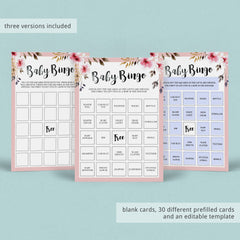 Blank baby bingo cards for girl baby shower download PDF by LittleSizzle