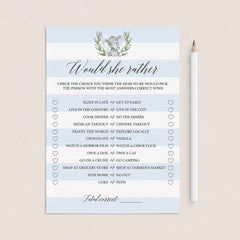 Boy baby shower game would she rather printable by LittleSizzle