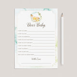 Printable Wishes for the New Baby Bunny
