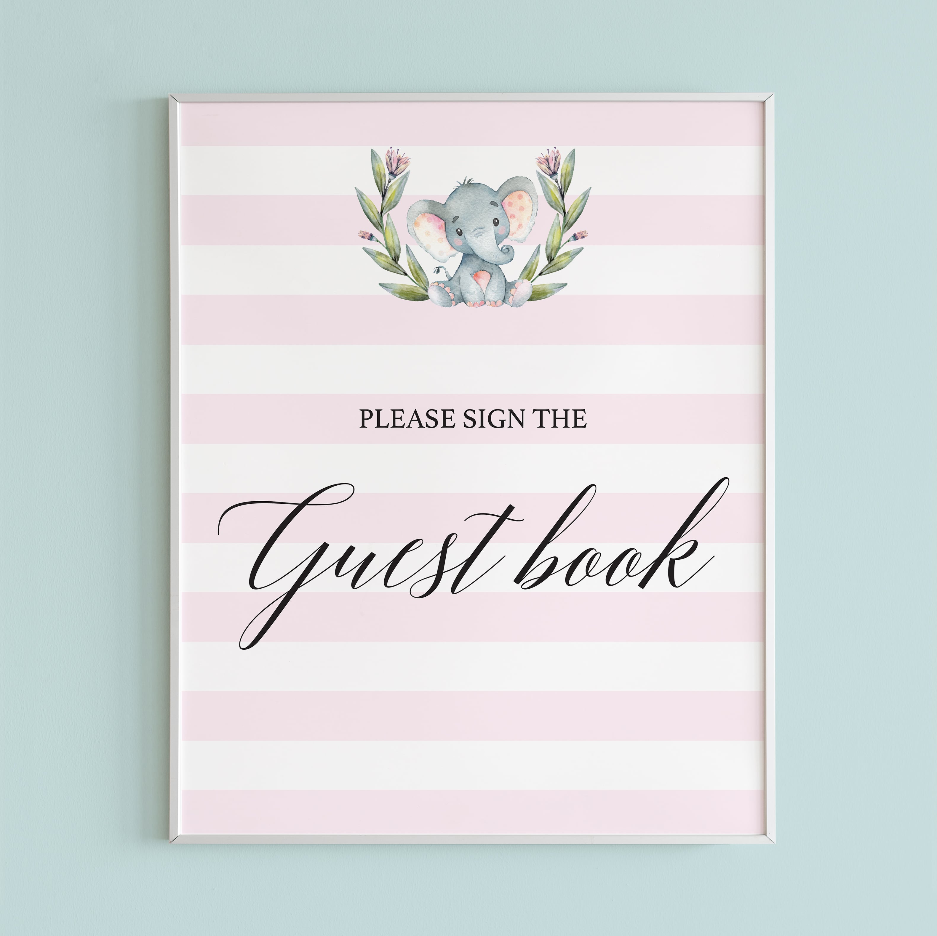 Elephant theme baby shower guest book table sign download by LittleSizzle