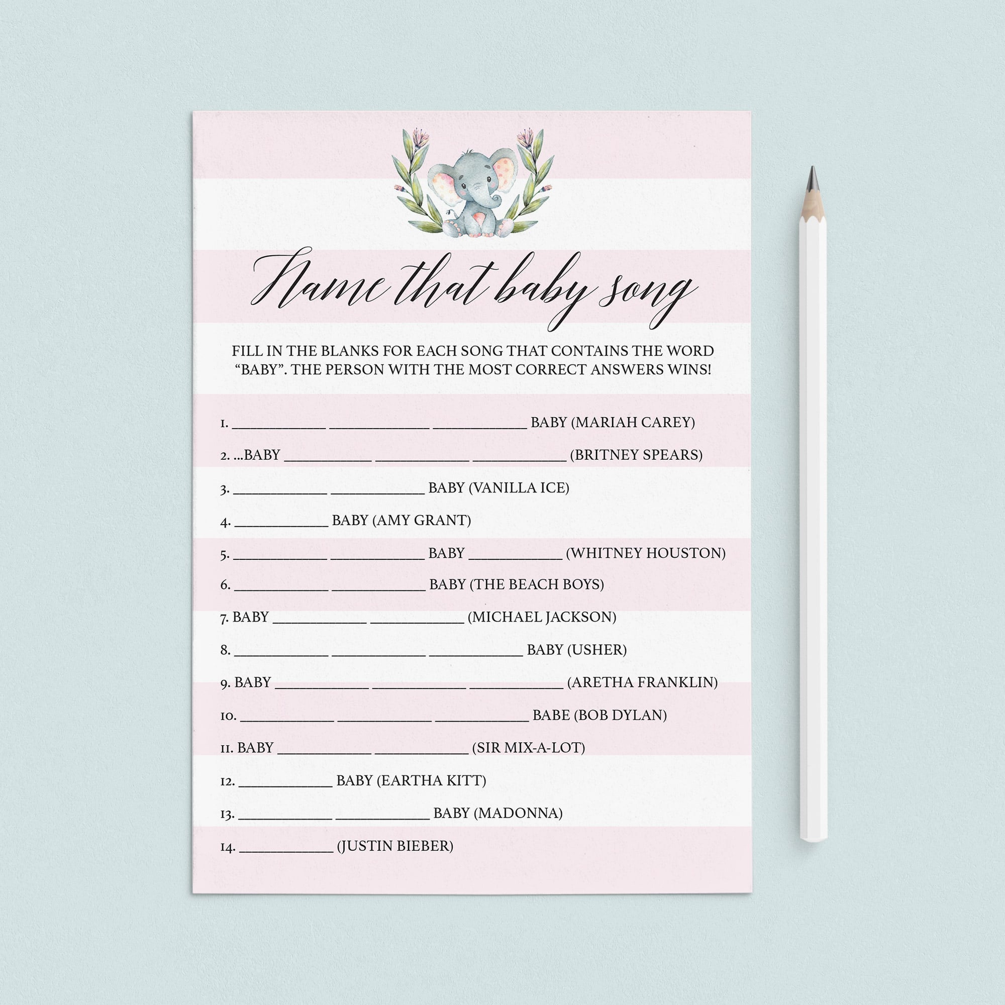 Pink baby shower game Name the baby Song printable by LittleSizzle