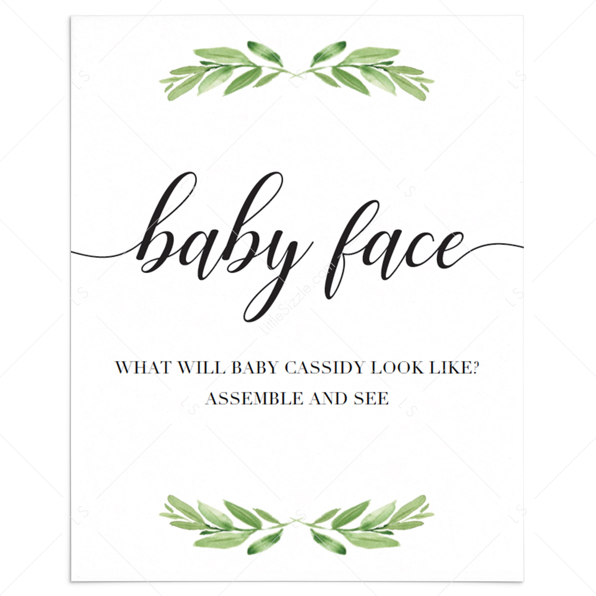 Greenery baby face sign for baby shower by LittleSizzle