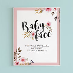 DIY baby face baby shower activity instructions sign by LittleSizzle