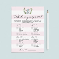Printable purse game for girl baby shower by LittleSizzle