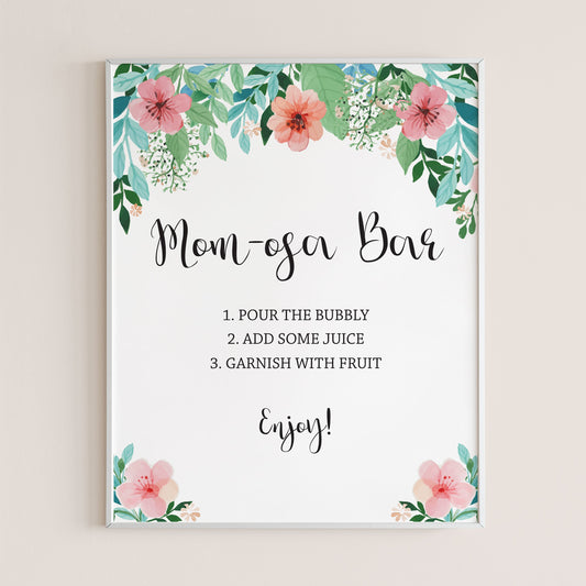 Printable momosa bar sign for floral baby shower by LittleSizzle