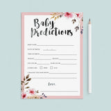 Printable blush baby predictions card for girl baby shower by LittleSizzle