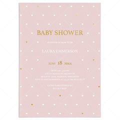 Baby Girl Shower Invite Template with Gold Hearts by LittleSizzle