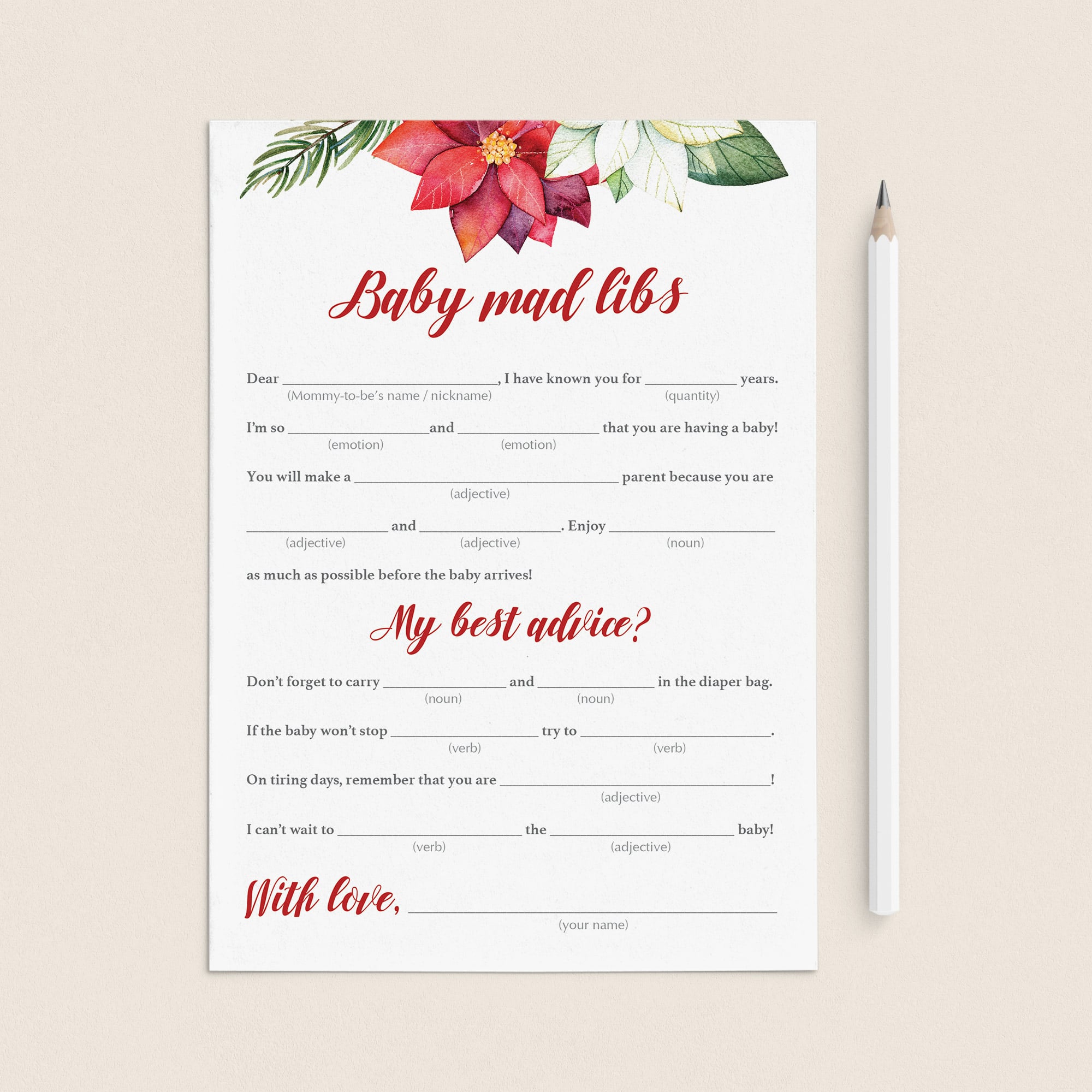 Holiday Baby Shower Fill In The Blanks Advice Cards by LittleSizzle