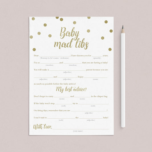 Baby mad libs advice cards for new mom gold by LittleSizzle