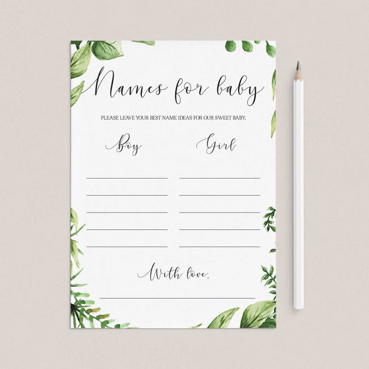 Instant download baby name game printable green leaves by LittleSizzle