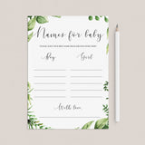 Instant download baby name game printable green leaves by LittleSizzle