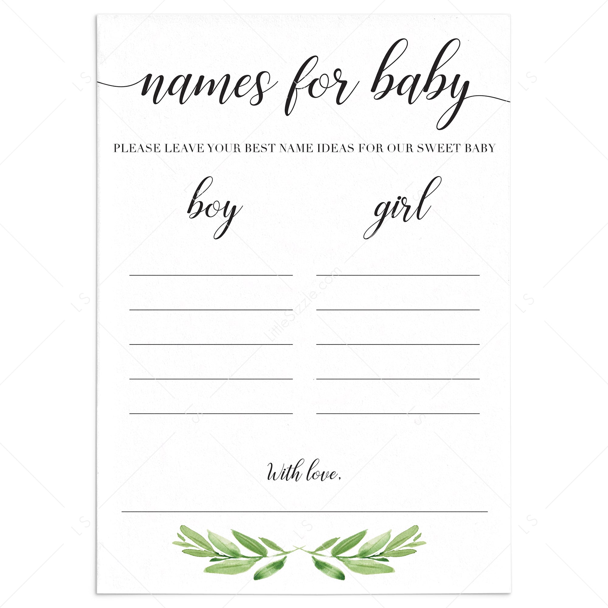 Printable baby name cards for baby shower by LittleSizzle
