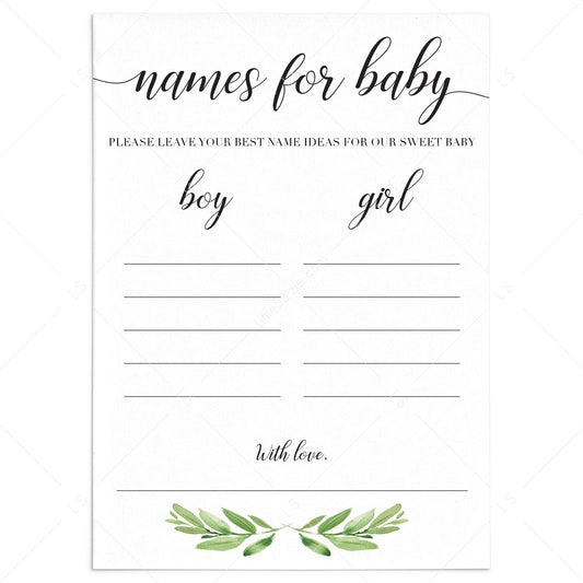 Printable baby name cards for baby shower by LittleSizzle