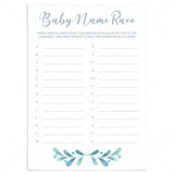 Teal Baby Shower Games Printabe Baby Name Race by LittleSizzle