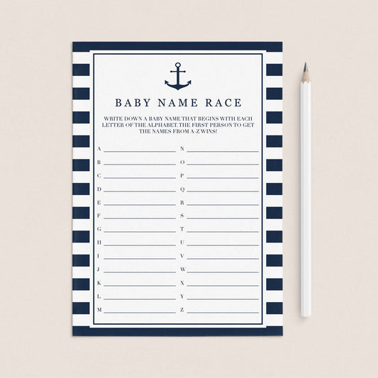 Nautical baby shower name race game printable by LittleSizzle