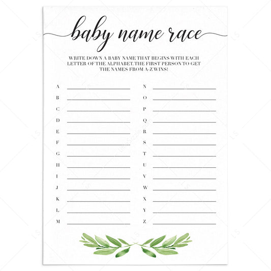 Gender neutral baby shower name race game printable by LittleSizzle