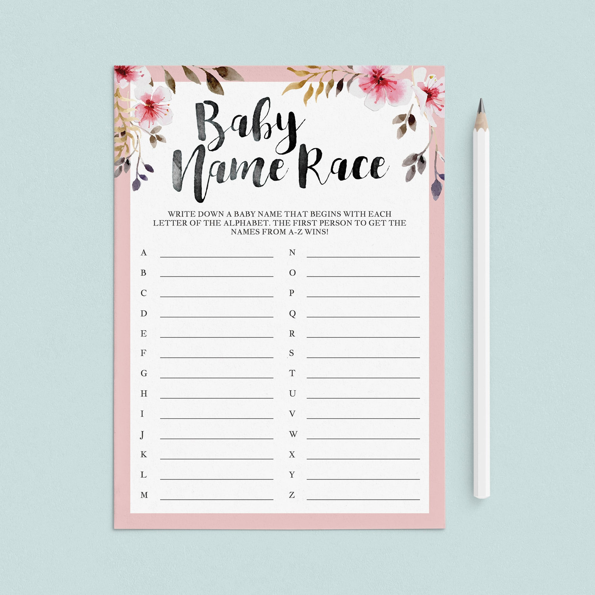 Girl baby shower name game printable by LittleSizzle