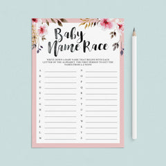 Girl baby shower name game printable by LittleSizzle