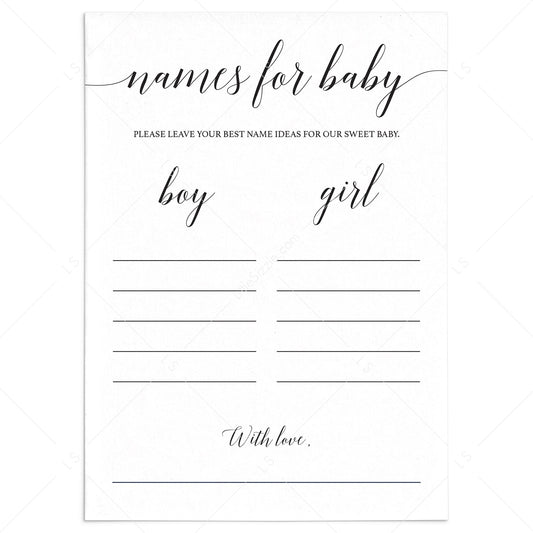 Gender reveal names for baby cards printable by LittleSizzle