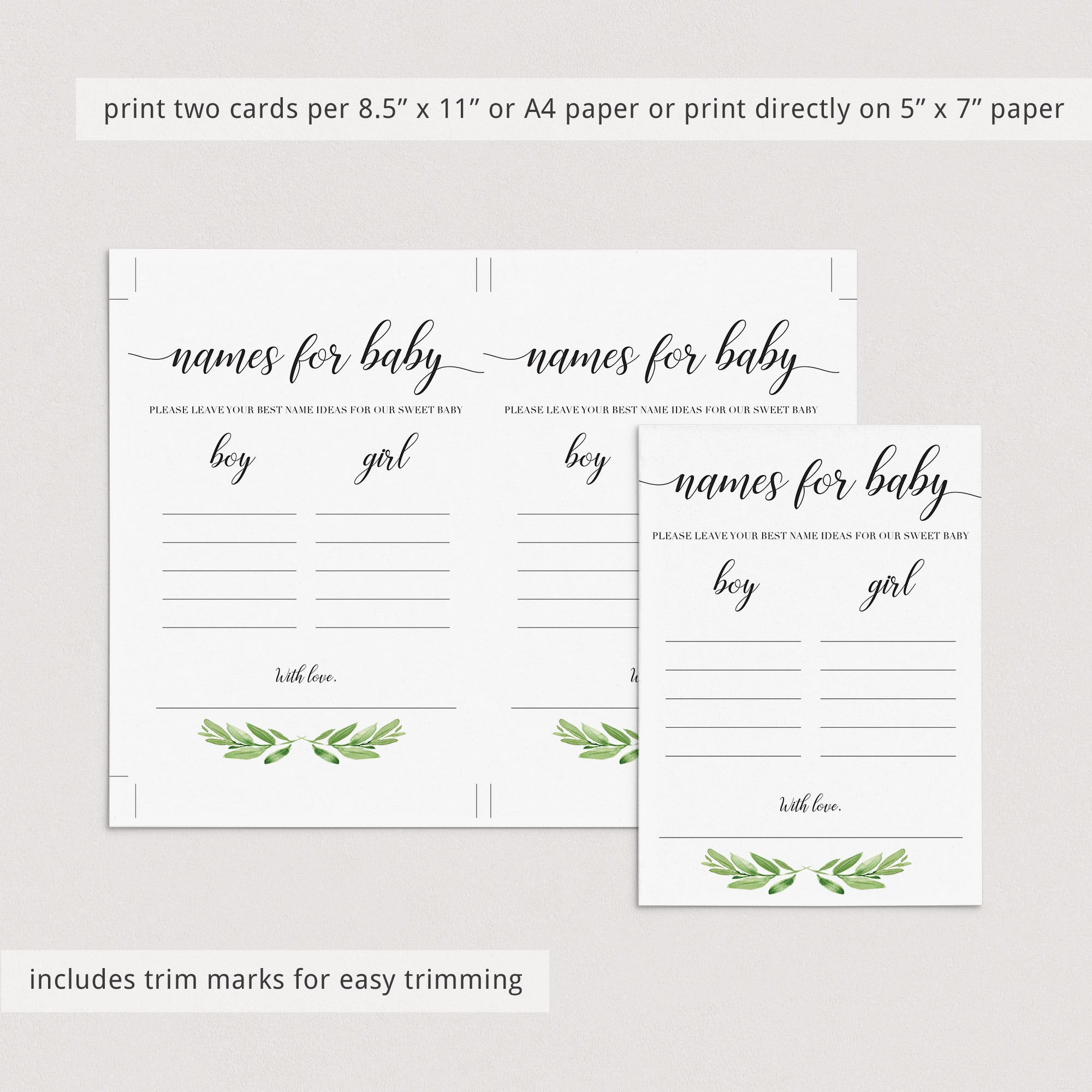 Printable Baby Name Suggestion card gender neutral with green leaves – LittleSizzle printable-baby-name-suggestion-card-gender-neutral-with-green-leaves-littlesizzle