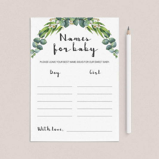 Baby name suggestions cards printable by LittleSizzle