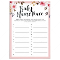 Girl baby shower name game printable by LittleSizzle