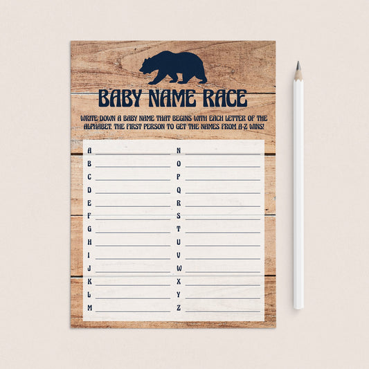 Rustic baby shower name game with little cub by LittleSizzle