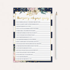 Pink and Navy Baby Shower Nursery Rhyme Game