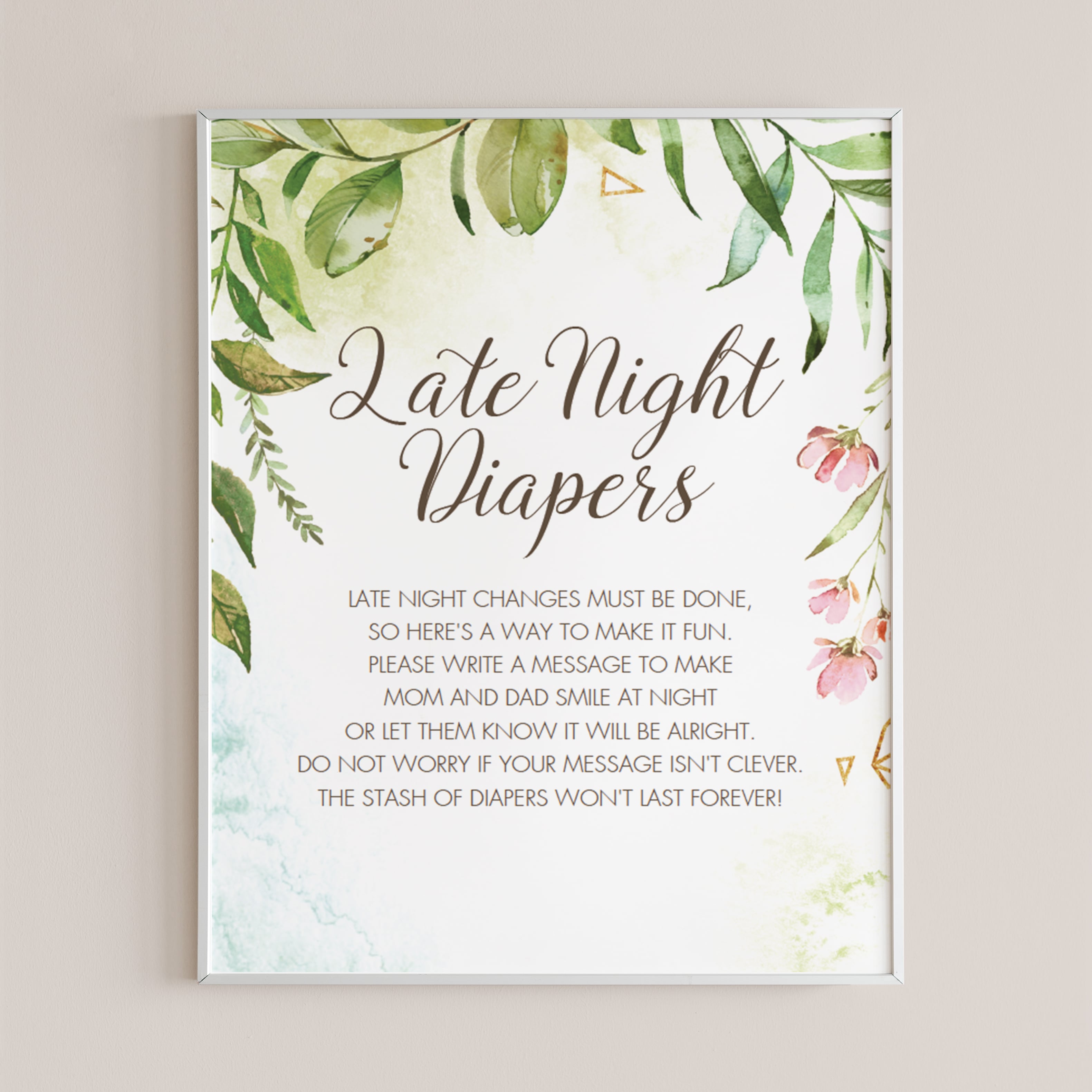 Green leaves late night diapers sign for baby party by LittleSizzle