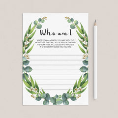 Who am I game for baby shower printable green leaves by LittleSizzle