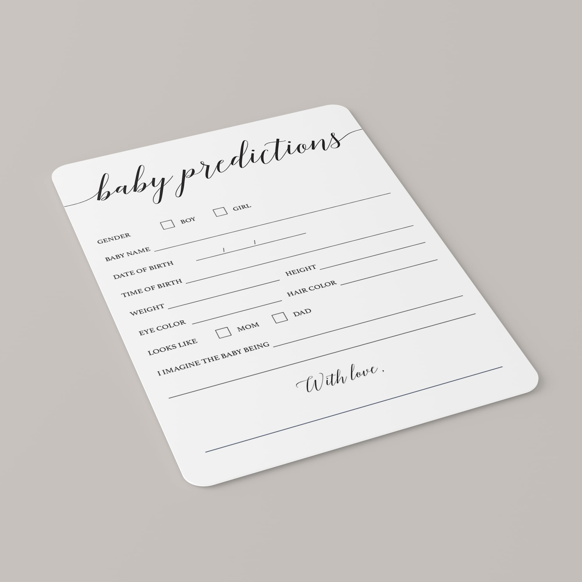 Minimal baby shower prediction cards by LittleSizzle