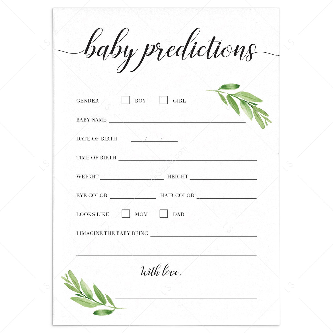 Printable baby shower Baby Prediction Cards and Signs instant download ...