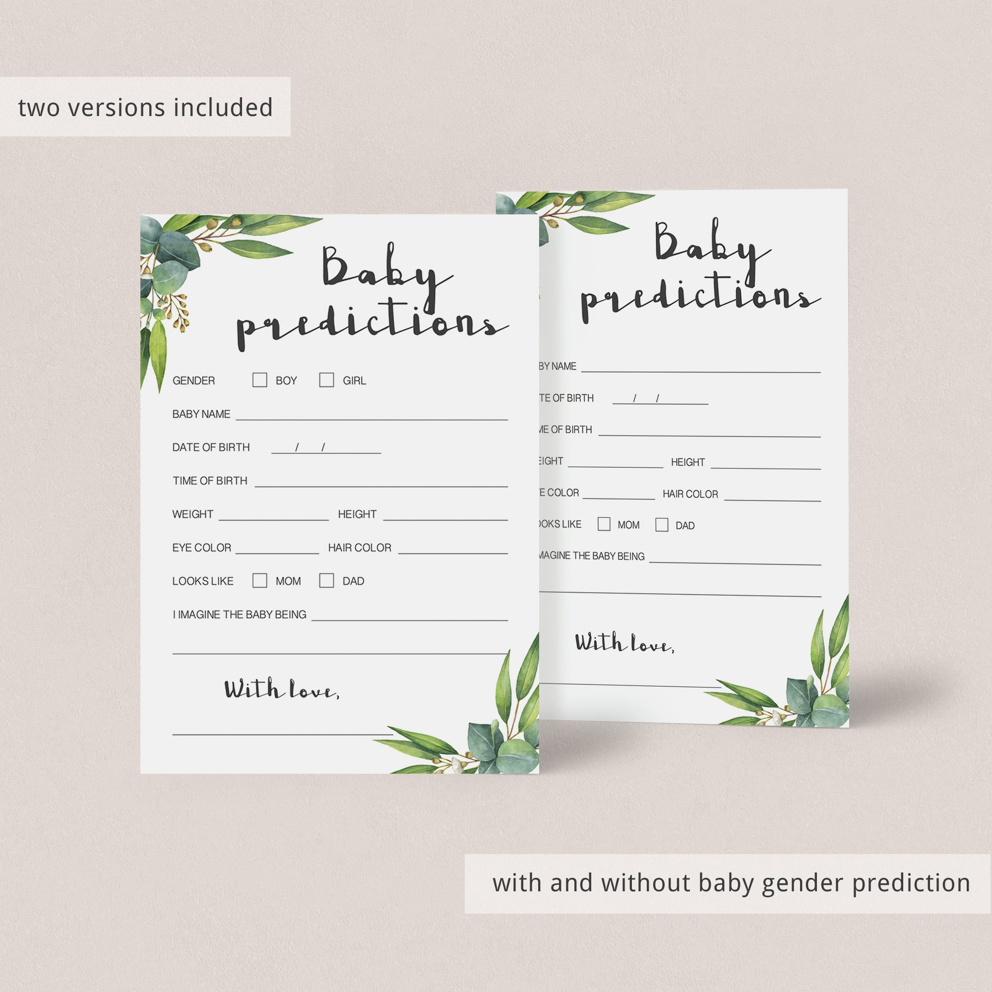 Gender neutral predictions game for botanical baby shower party by LittleSizzle