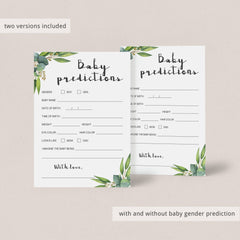 Printable baby predictions cards greenery theme by LittleSizzle