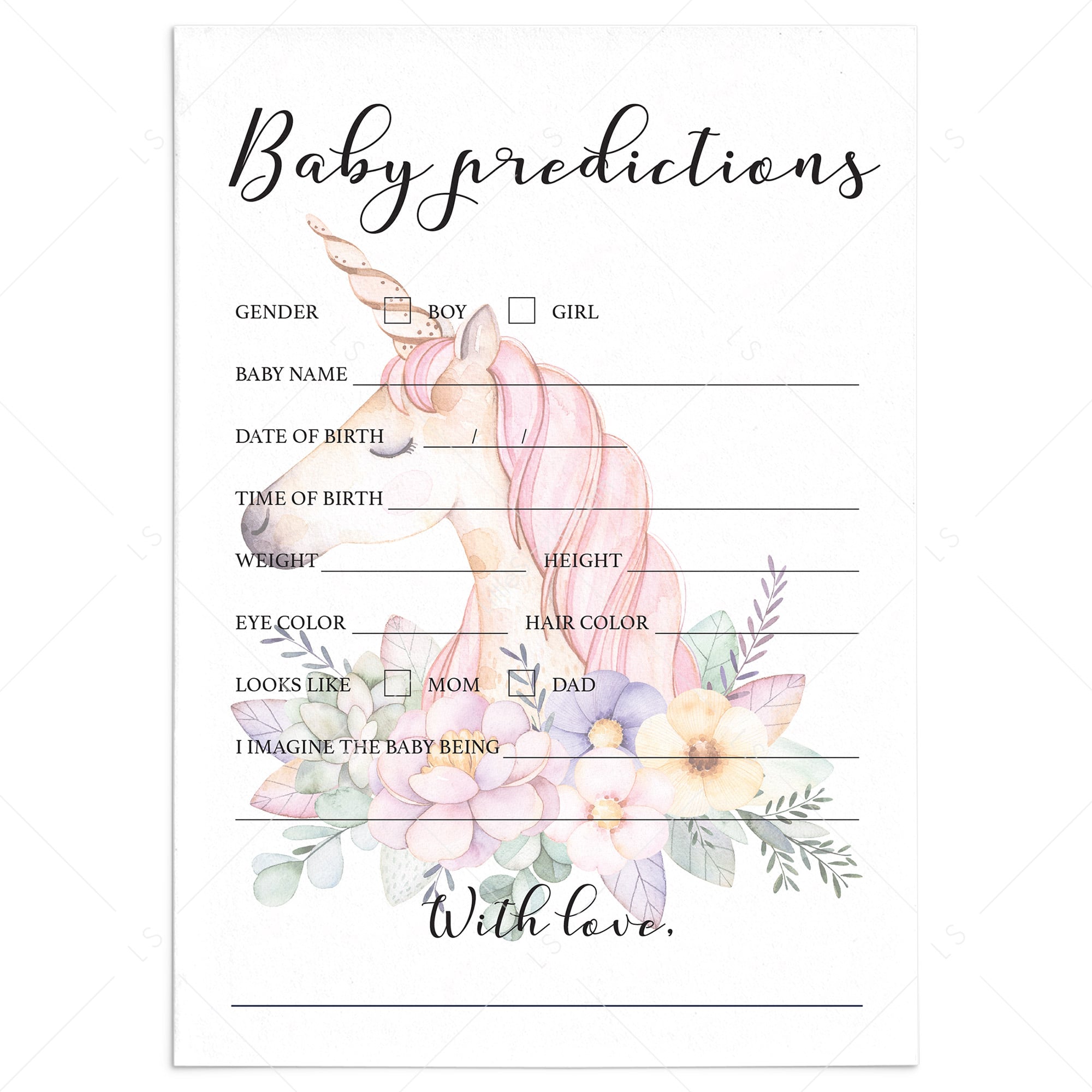 Predictions for baby game for unicorn themed party by LittleSizzle
